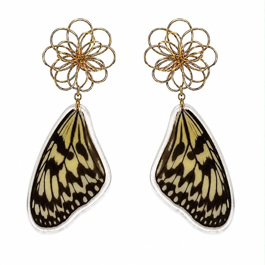 Pendientes Bambú, alas de mariposa auténticas