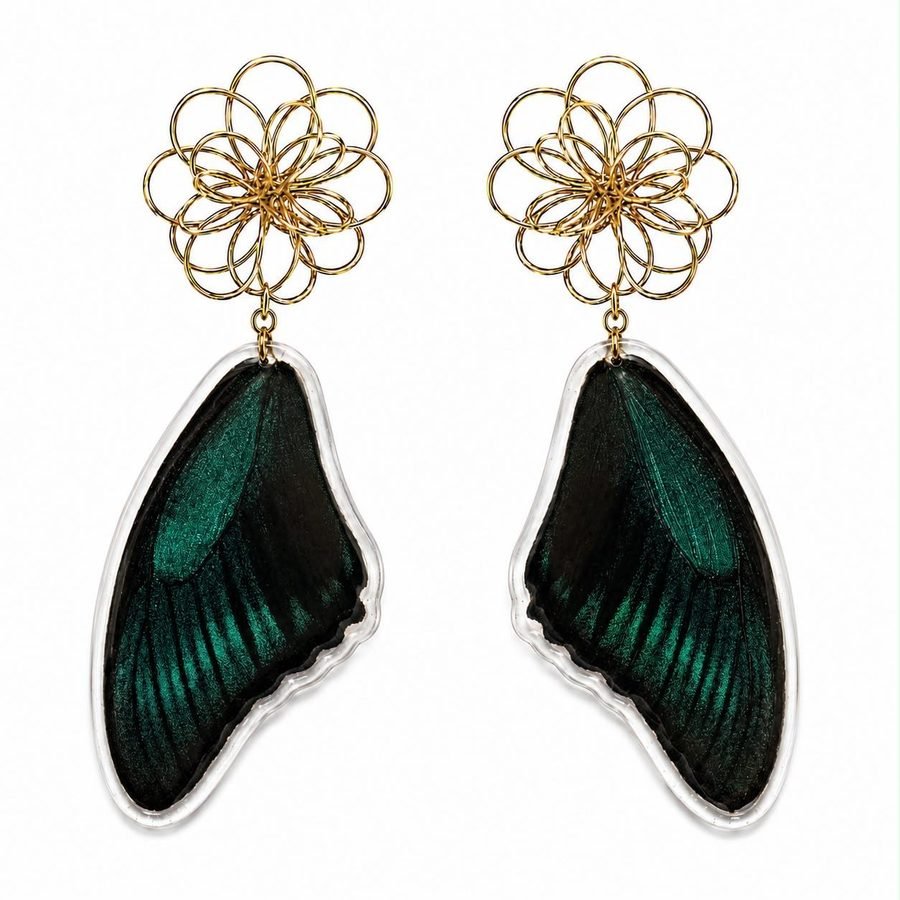 Pendientes Bronce, alas de mariposa auténticas