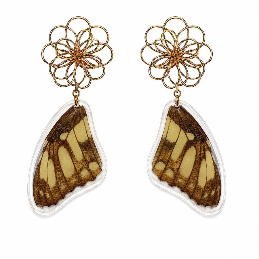 Pendientes Colibrí, alas de mariposa auténticas