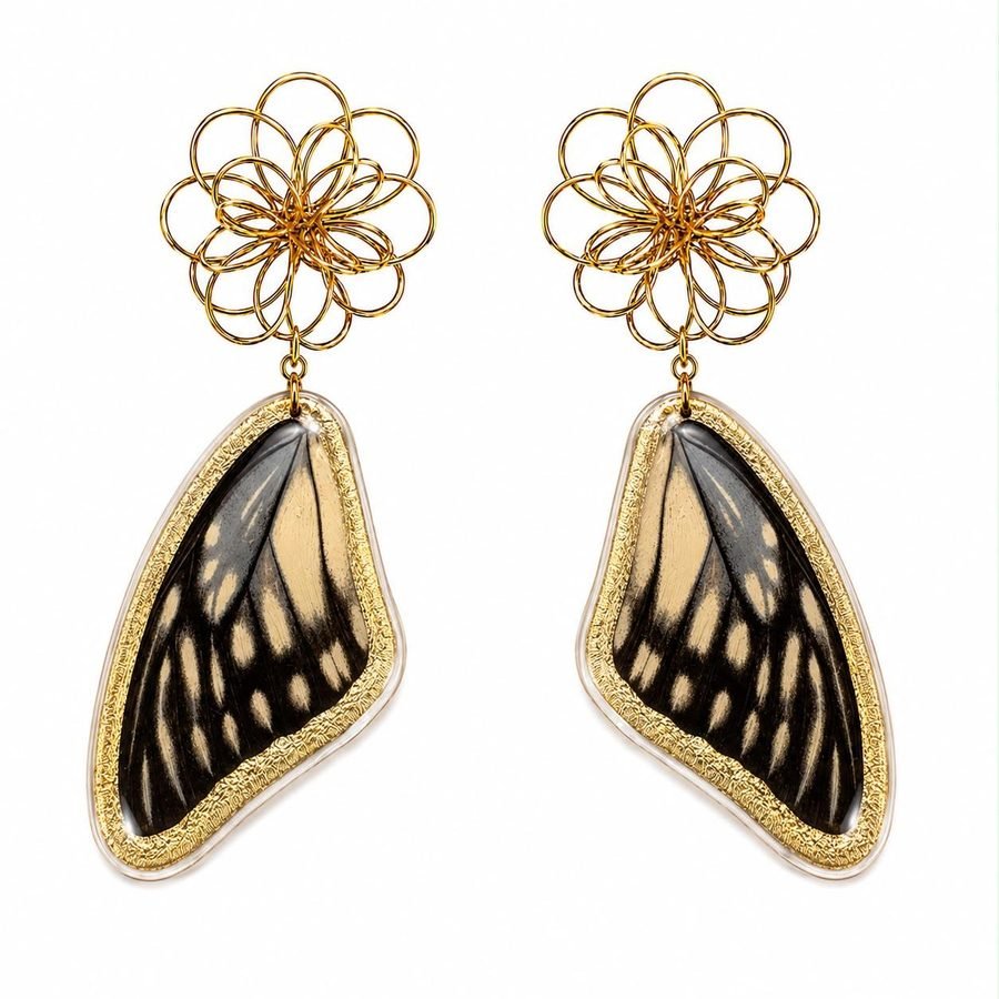Pendientes Ébano, alas de mariposa auténticas