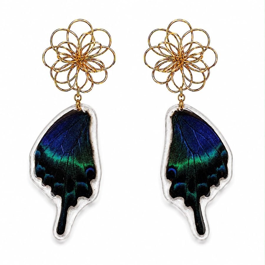 Pendientes Fénix, alas de mariposa auténticas