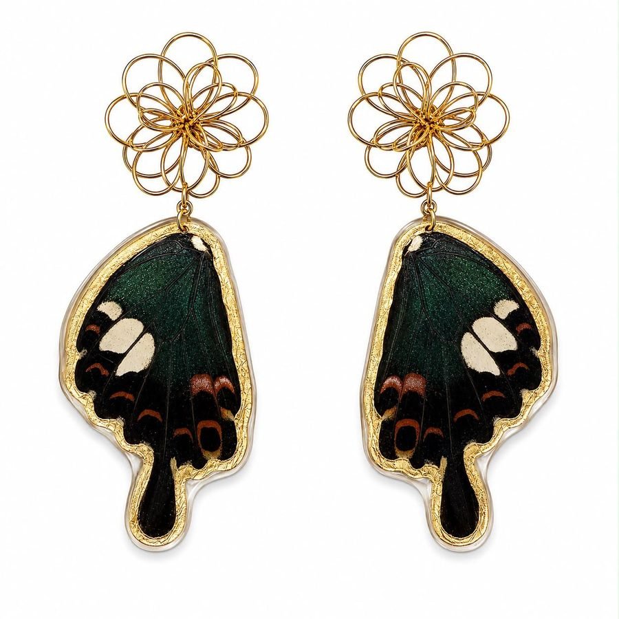 Pendientes Granate, alas de mariposa auténticas