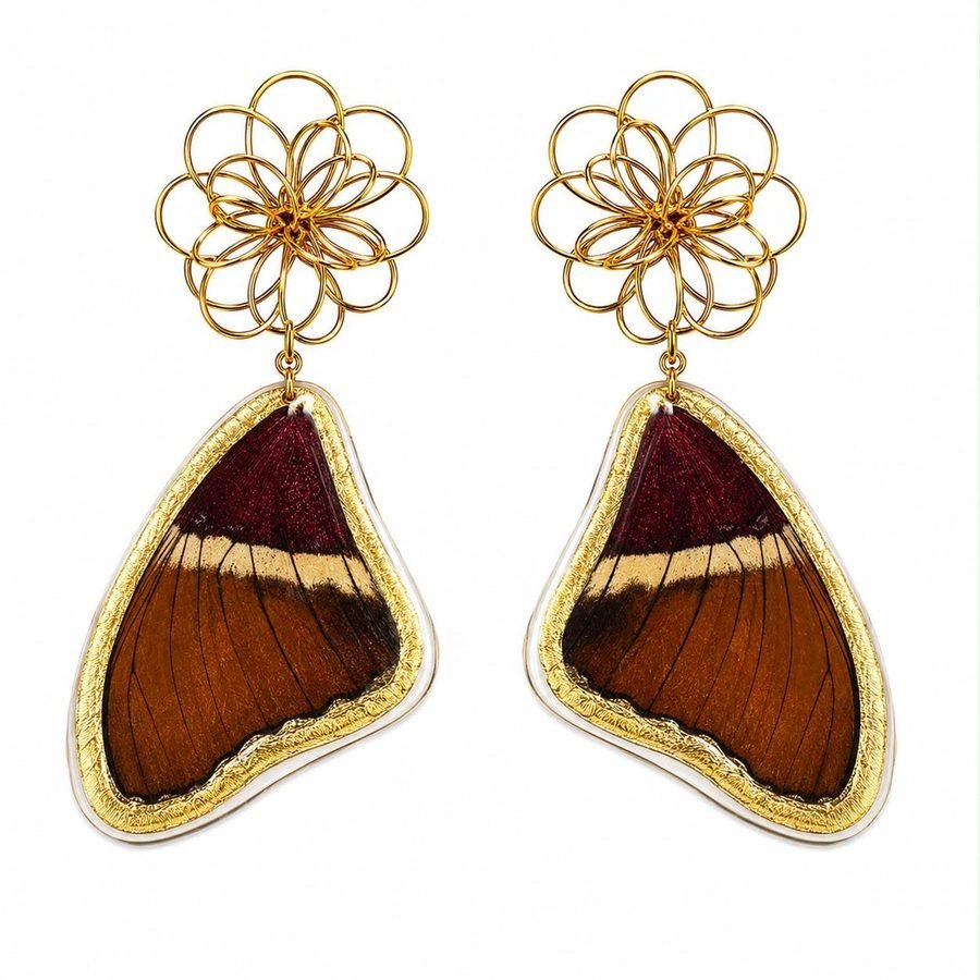 Pendientes Monarca, alas de mariposa auténticas
