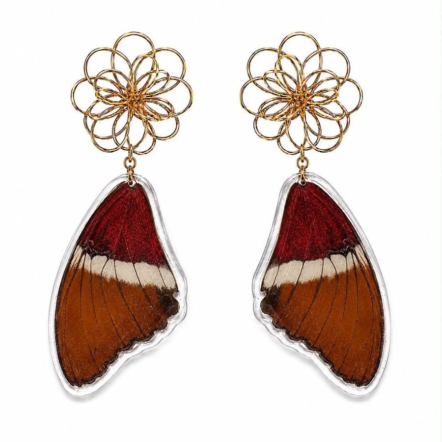 Pendientes Vainilla, alas de mariposa auténticas